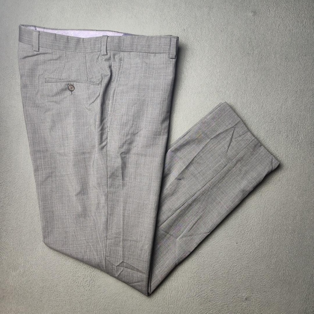 Ted Baker Pants Mens 36x32 Gray Wool Dress Trouser Jarrett Flat Check TBR6010